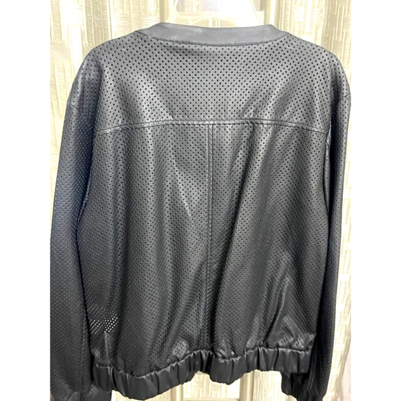 Michael Kors Women Black Faux Leather Bomber Perforated Jacket Sz Large NWT $195 - Picture 2 of 13